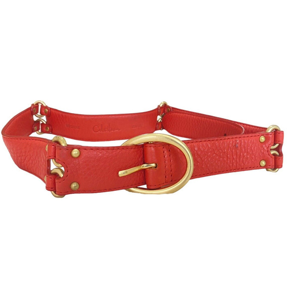 Cole Haan Coral Orange Red Belt Medium Leather Gold Hardware Womens Genuine EUC - Picture 1 of 6